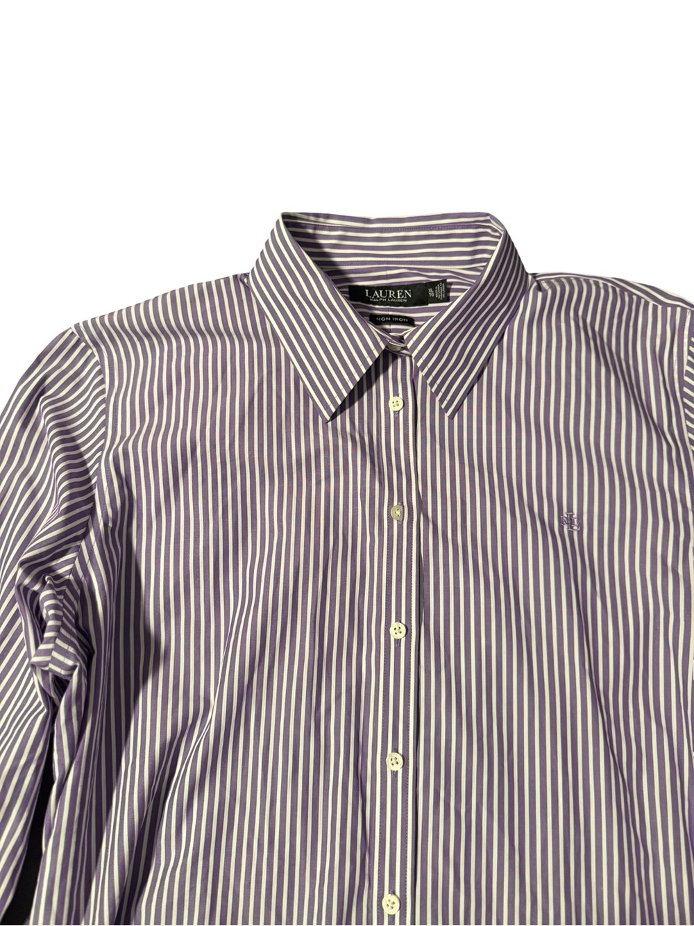 Lauren Ralph Lauren Women's XL/TG Purple/White Striped Cotton Button-Up Shirt - Picture 4 of 7